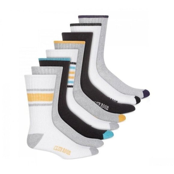 MEN'S Club Room Crew Striped Socks 8-Pack Pairs Blue/Yellow/Blk. 10-13. NWT $40. - Picture 1 of 2